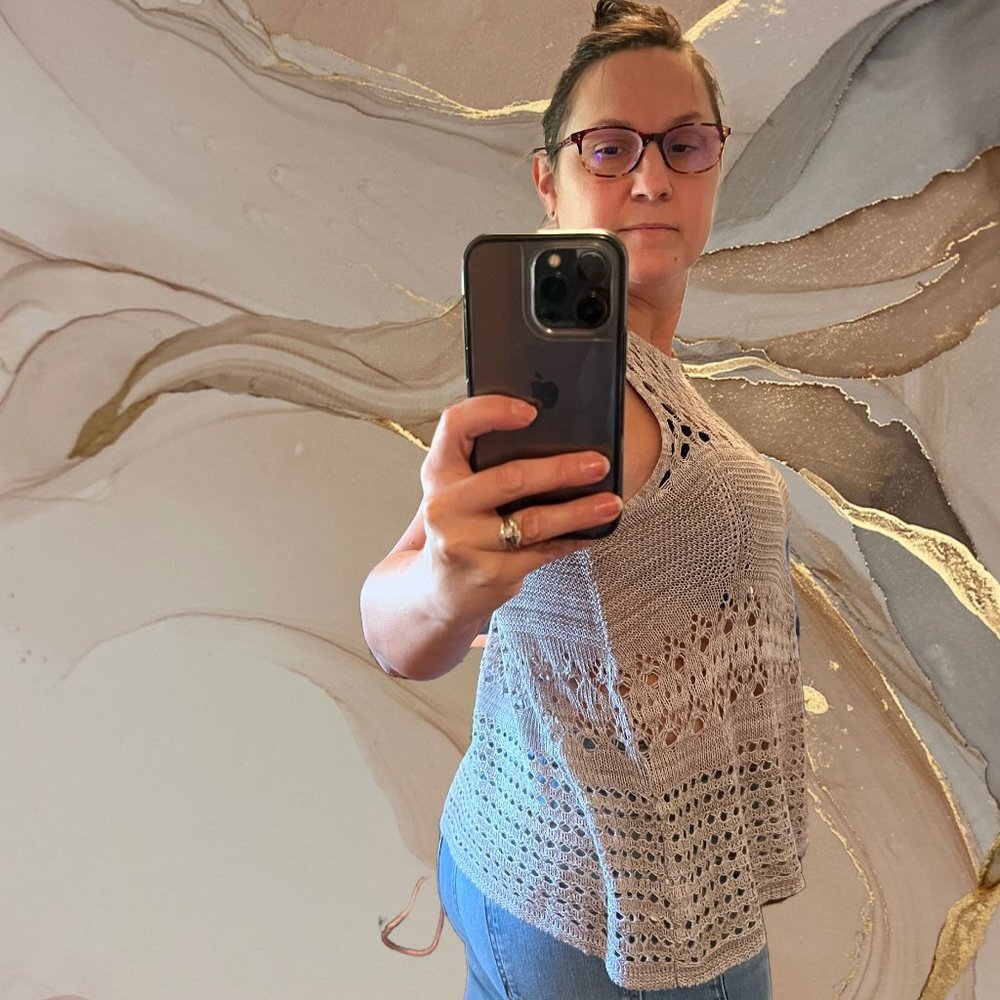 a. n. a beige crocheted sleeveless vest